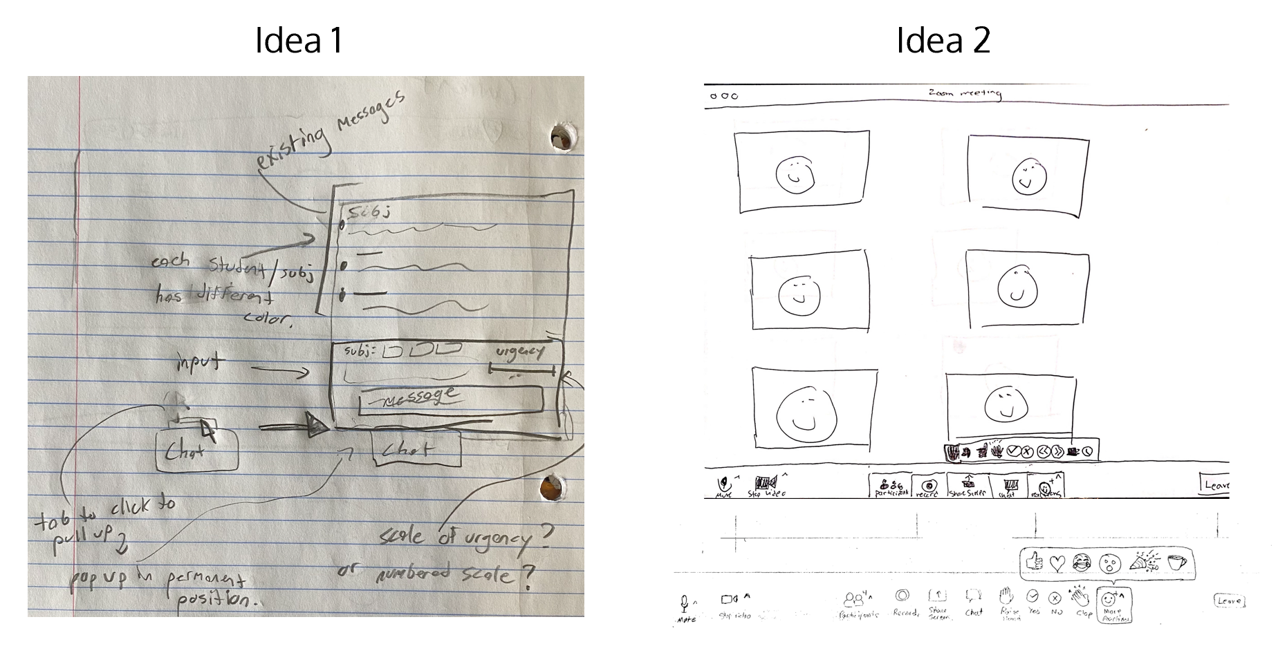 Low fidelity wireframes for ideas 1 and 2